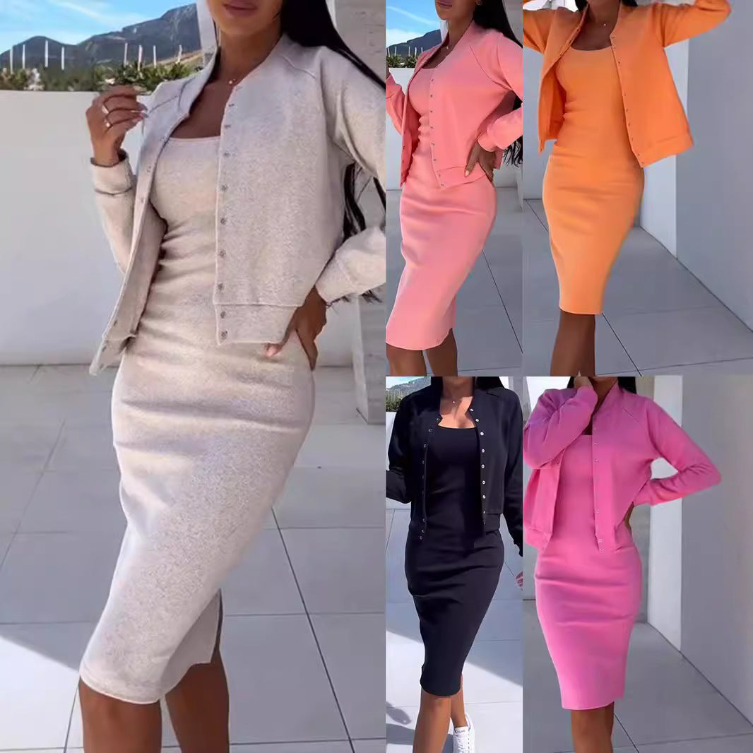 Women's Fashionable Sweat Dress and Jacket Set