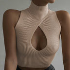 Women's Sleeveless High-Neck Top with Deep Cutout