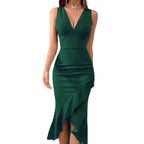 Women's Charming Maxi Dress with Asymmetrical Hem and V-Neck