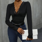 Women's Bodysuit with Elegant Lace Trim and Flattering Cut