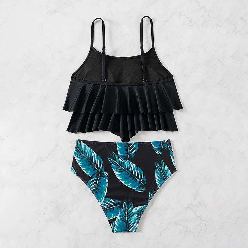 Women's Swim Top with Ruffles and High-Waisted Bikini Bottoms