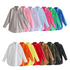 Women's Long-Sleeve Blouse with Elegant Cut and Cotton Fabric