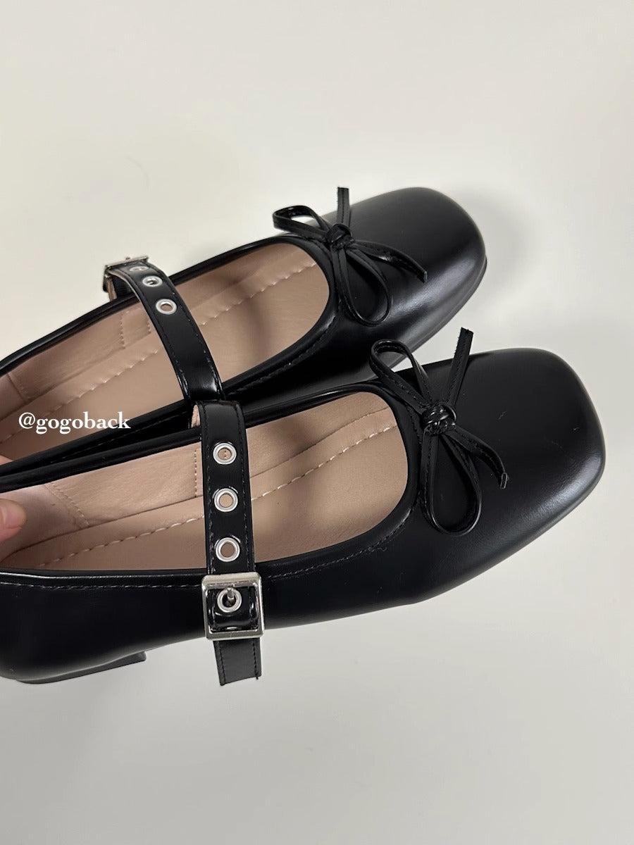 Women's Ballet Flats with Bow Accent and Adjustable Strap