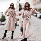 Women's Elegant Wrap Coat with Pockets and Tie Belt