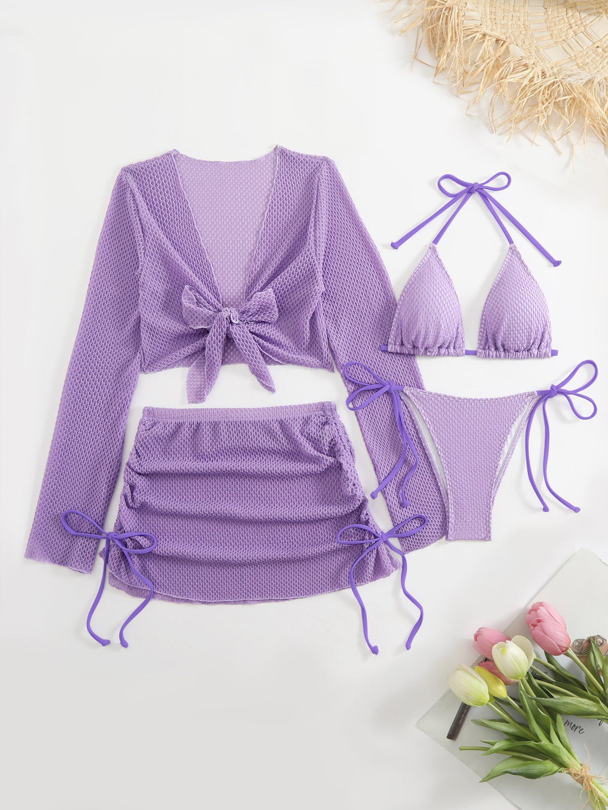 Women's Swimsuit Set with Mesh Design and Adjustable Details