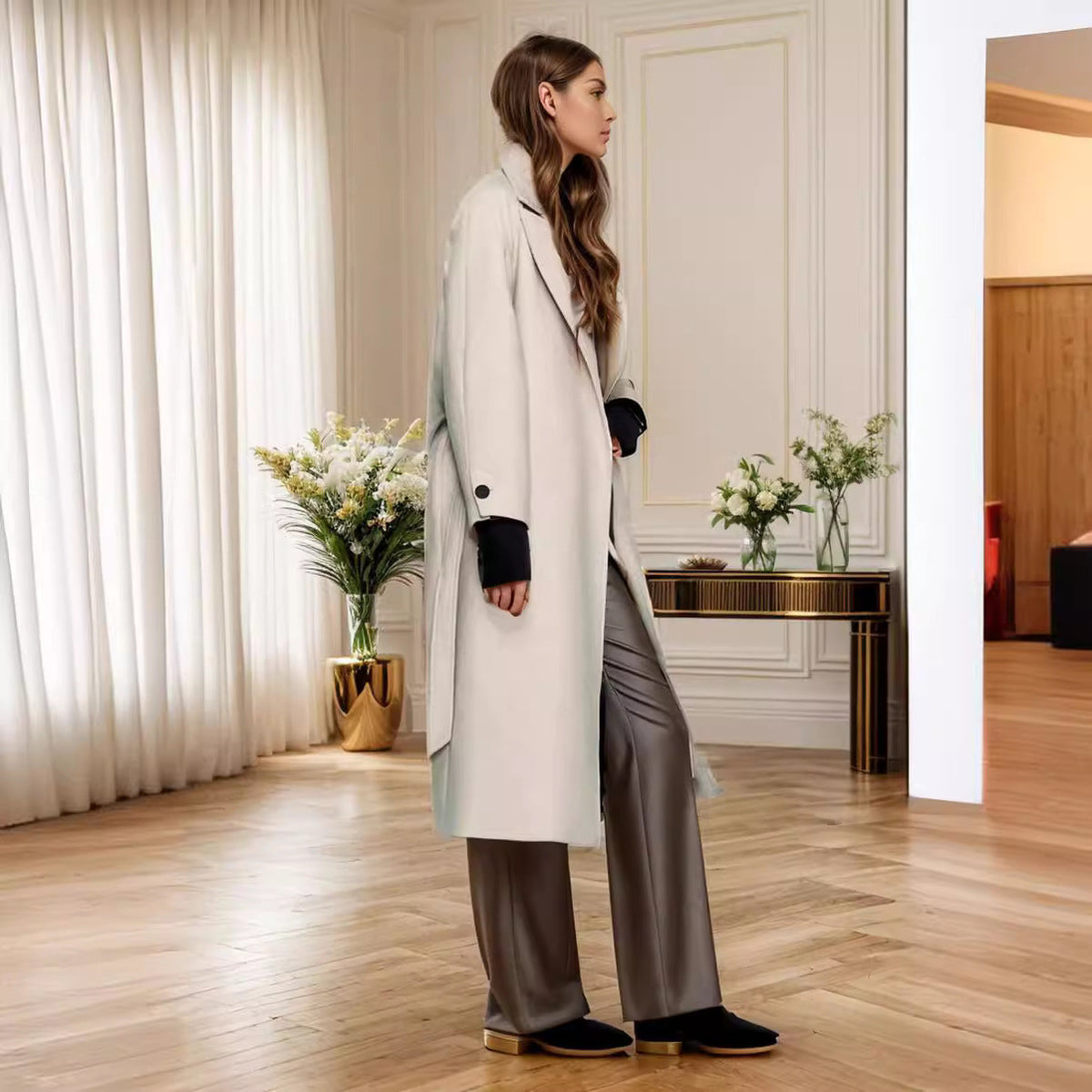 Elegant Wide-Cut Overcoat with Belt