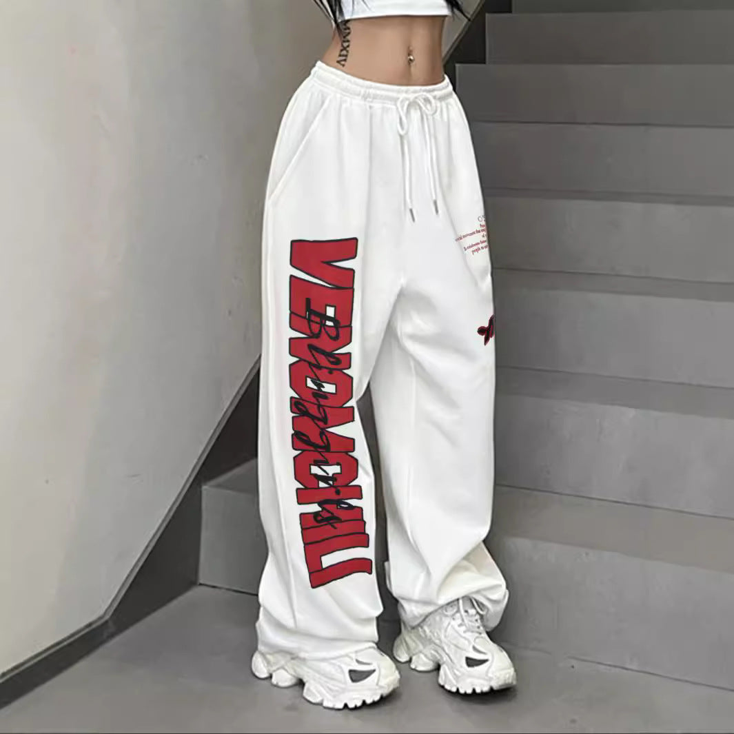 Women's Baggy Pants with Graphic Print and Elastic Waistband