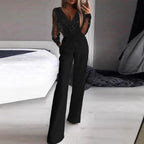 Women's Elegant Jumpsuit with Sheer Blouse and Shimmering Accents