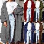 Women's Chunky Knit Coat with Voluminous Sleeves and Relaxed Fit