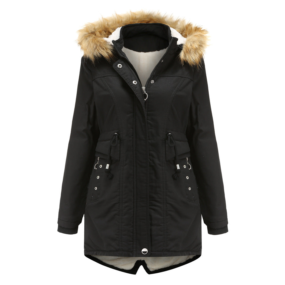 Women's Modern Parka with Removable Faux Fur Collar and Side Pockets
