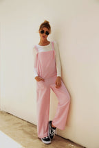Women's Casual Jumpsuit with Pockets and Wide Straps