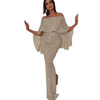 Women's Glamorous Evening Outfit with Off-Shoulder Top and Flowing Legs
