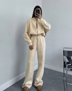 Women's Cozy Leisure Set with Zipper and Wide-Leg Pants
