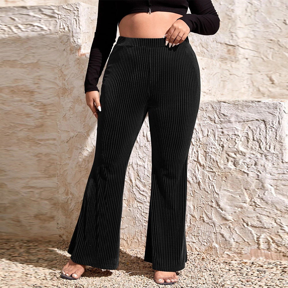 Women's Flared Pants with Elegant Ribbed Texture