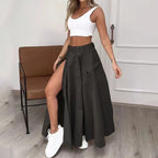 Women's Long Cargo Skirt with Side Slit and Pockets