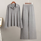 Women's Casual Polo Shirt and Wide Leggings Set