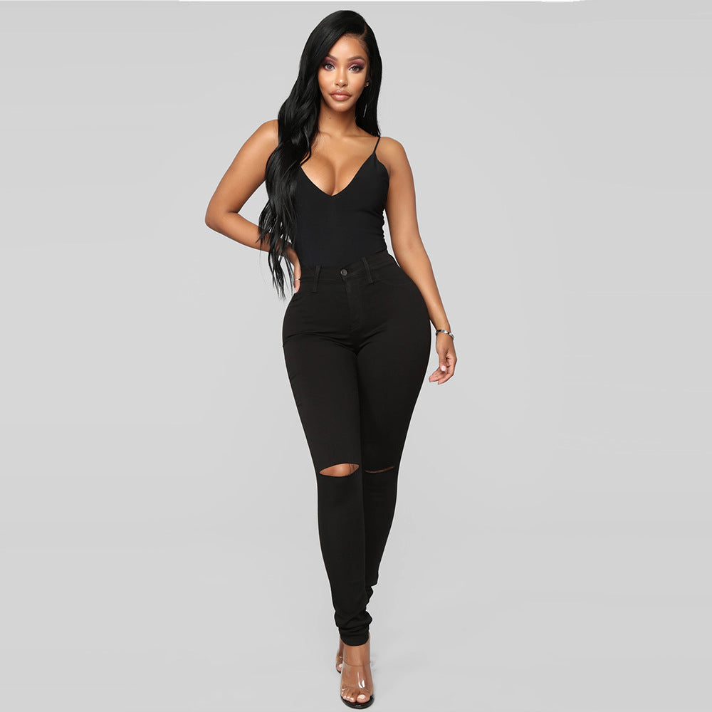 Women's High-Waist Destroyed Detail Jeans