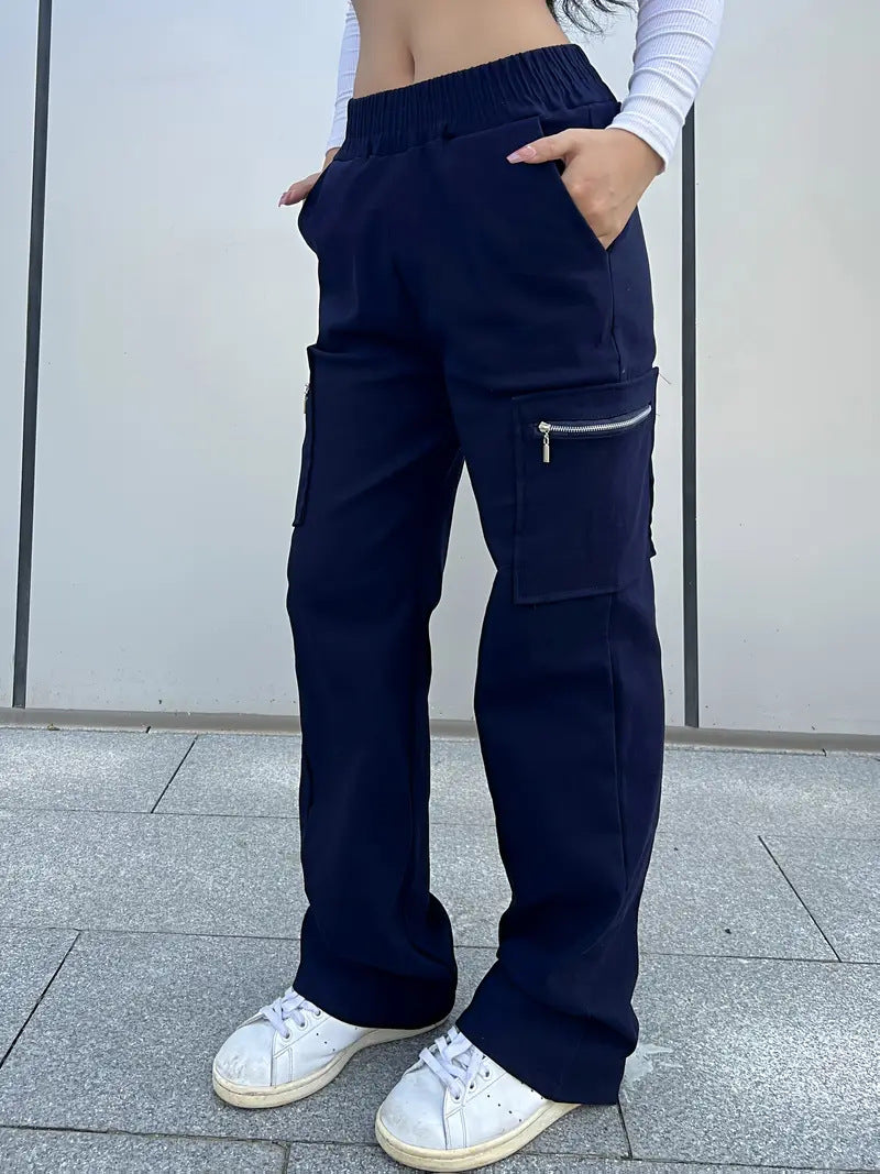 Women's Comfortable Cargo Pants with Elastic Waistband