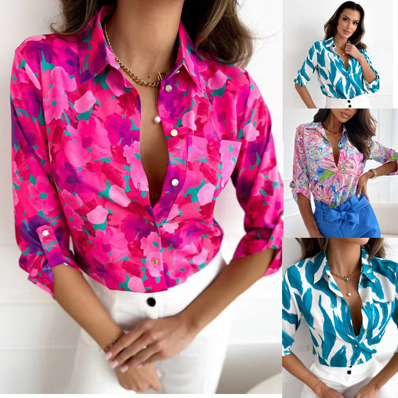 Women's Blouse with Floral Accents and Casual Cut