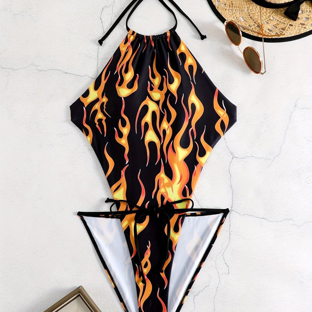Women's Swimsuit with Fiery Motifs