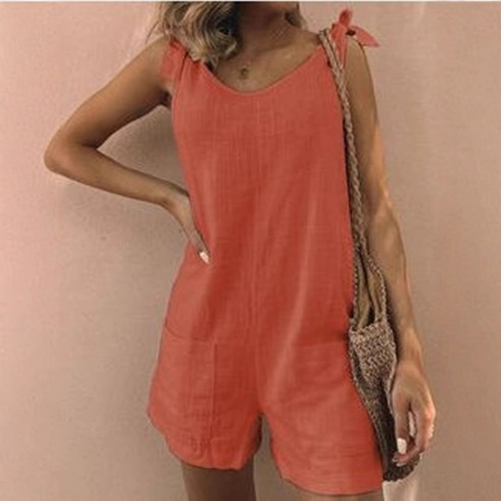 Women's Jumpsuit with Pockets and Adjustable Shoulder Straps