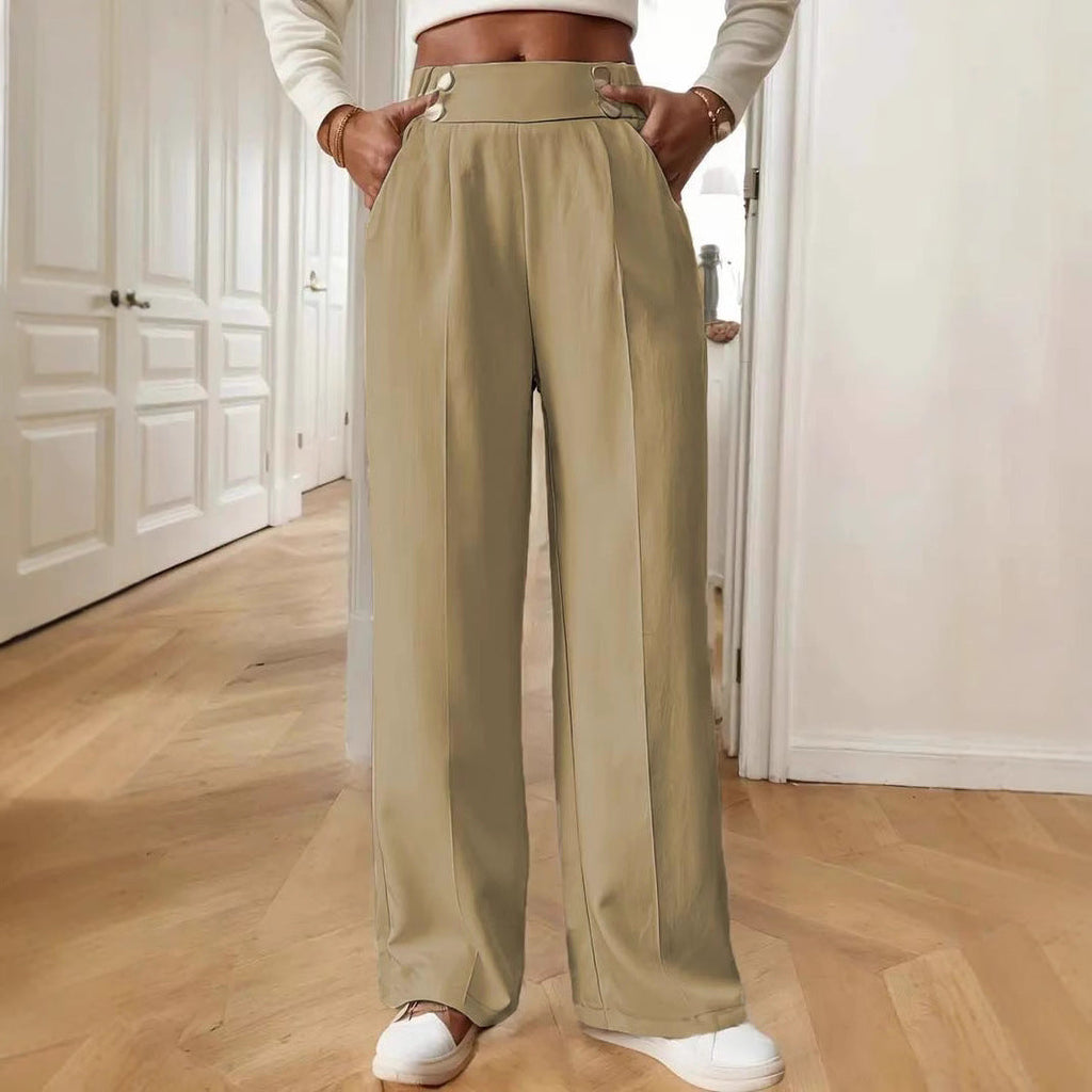 Women's Elegant and Airy High-Waist Wide-Leg Trousers with Practical Pockets