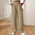 Women's Elegant and Airy High-Waist Wide-Leg Trousers with Practical Pockets