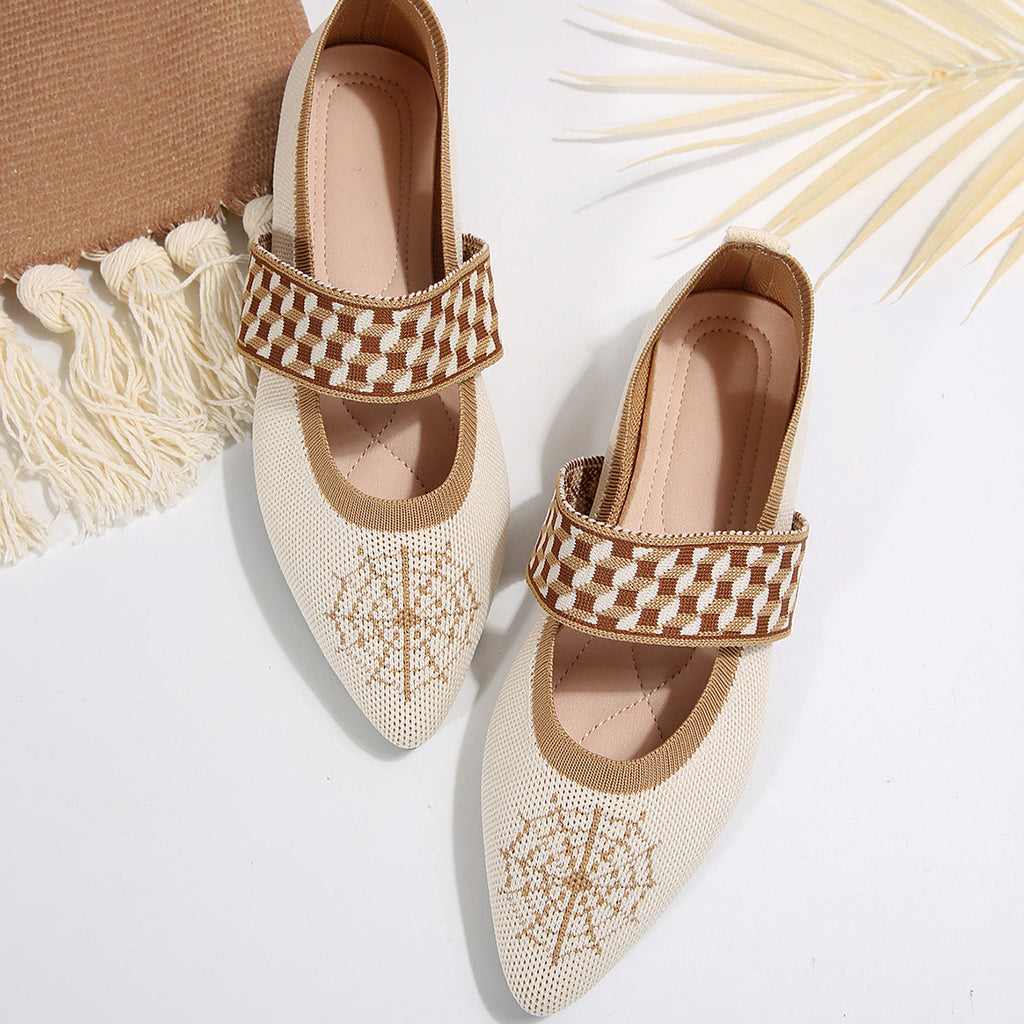 Women's Ballet Flats with Elastic Strap Design and Animal Print