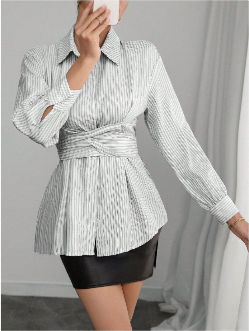 Women's Fashionable Shirt Blouse with Belt