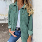 Women's Corduroy Blouse with Elegant Snap Buttons and Practical Pockets