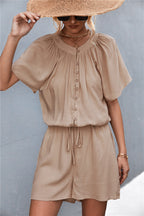 Women's Jumpsuit with Elastic Waist and Button Front