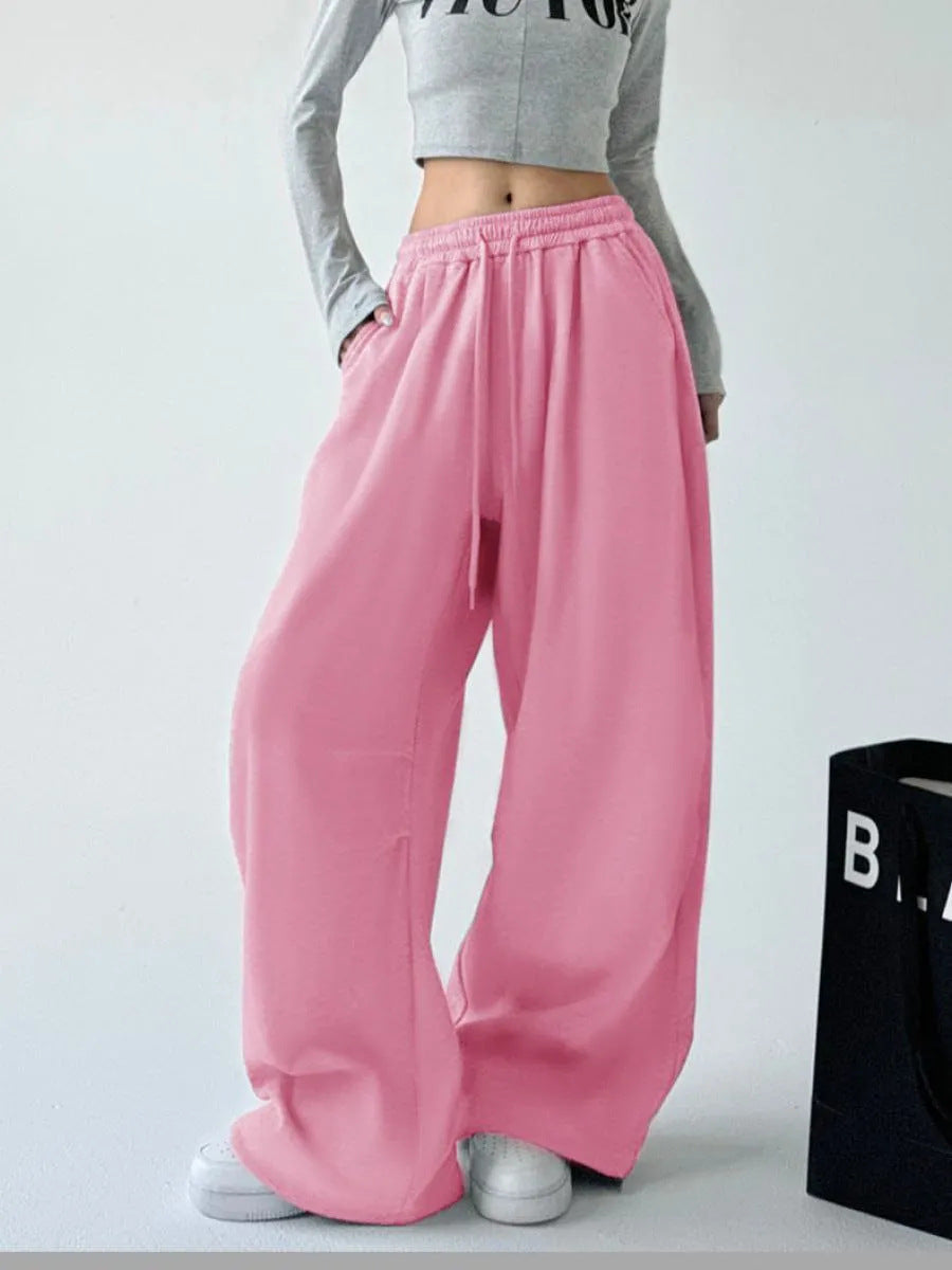 Women's Comfortable Wide-Leg Joggers with Elastic Waist and Pockets