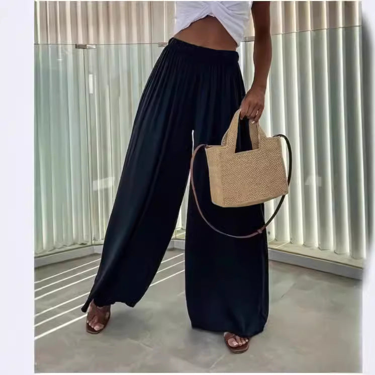 Women's Elegant Wide-Leg Summer Trousers with Elastic Waist