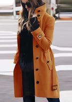Women's Elegant Trench Coat with High Collar and Practical Pockets