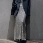 Women's Glittery Maxi Skirt with Slim Fit and High Waist