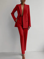 Women's Elegant Double-Breasted Blazer and Tailored Trousers