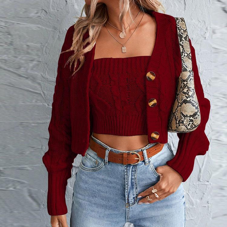 Women's Knit Set with Cardigan and Crop Top