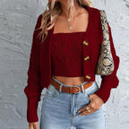 Women's Knit Set with Cardigan and Crop Top