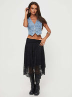 Women's Modern Lace Midi Skirt with Asymmetrical Hem