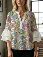 Women's Floral Top with Voluminous Ruffled Sleeves