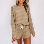 Women's Casual Two-Piece Set in Soft Striped Material