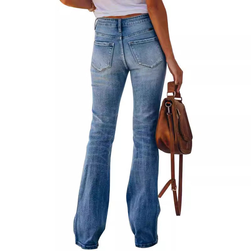 Women's Casual Chic Bootcut Jeans with Cropped Leg