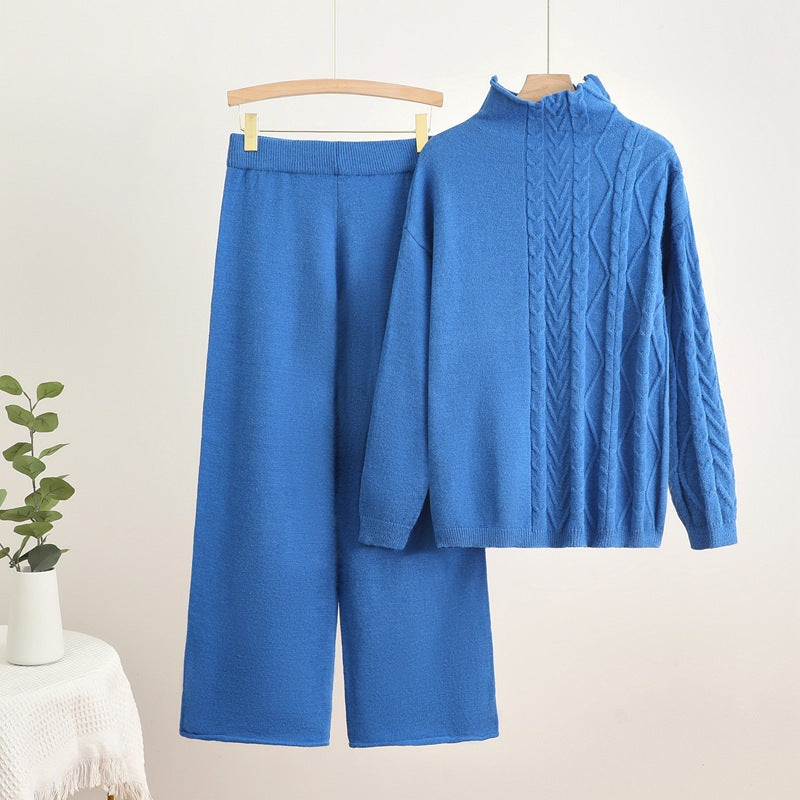 Women's Cozy Knit Loungewear Set with High Neck