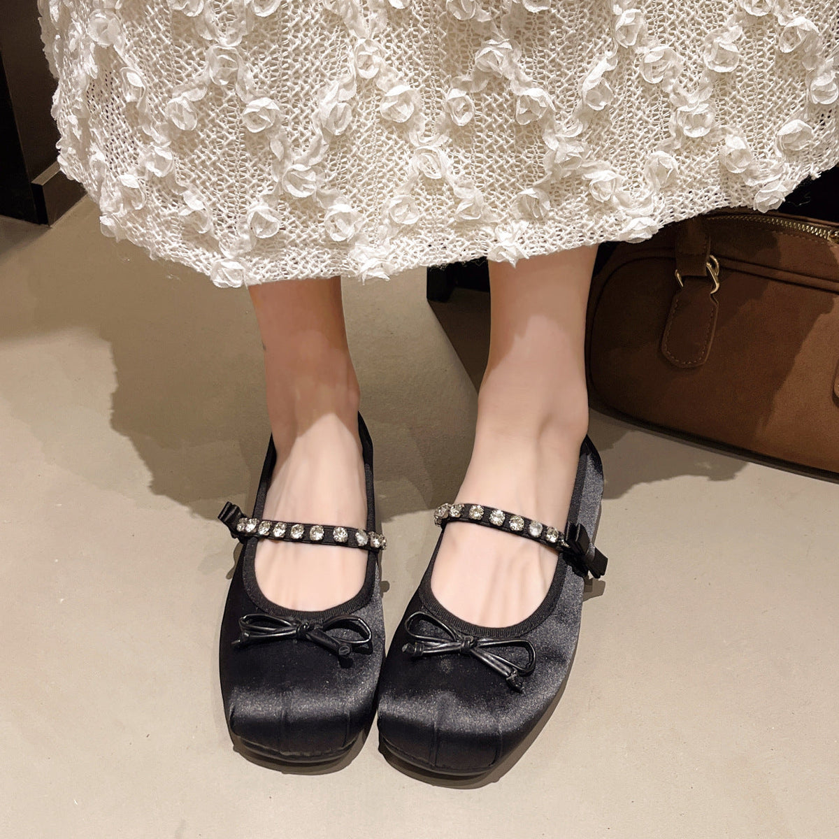 Women's Ballet Flats with Decorative Strap and Sparkling Accents