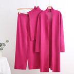 Women's Cozy Knit Loungewear Set with Long Cardigan and Ribbed Shirt
