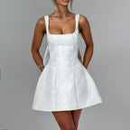 Women's A-Line Dress with Floral Jacquard Pattern and Thin Straps
