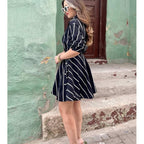 Casual Striped Shirt Dress with Asymmetrical Hem
