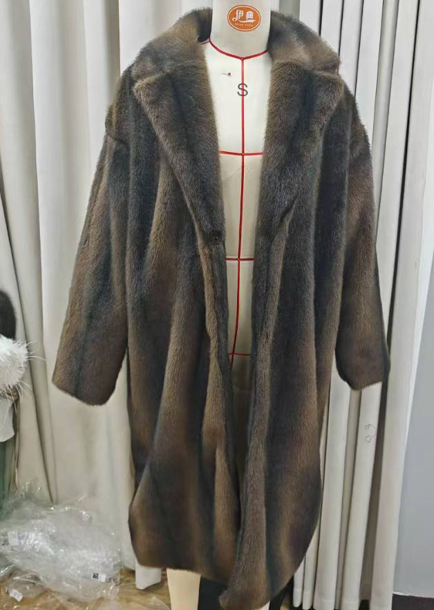 Women's Faux Fur Coat with Classic Lapel