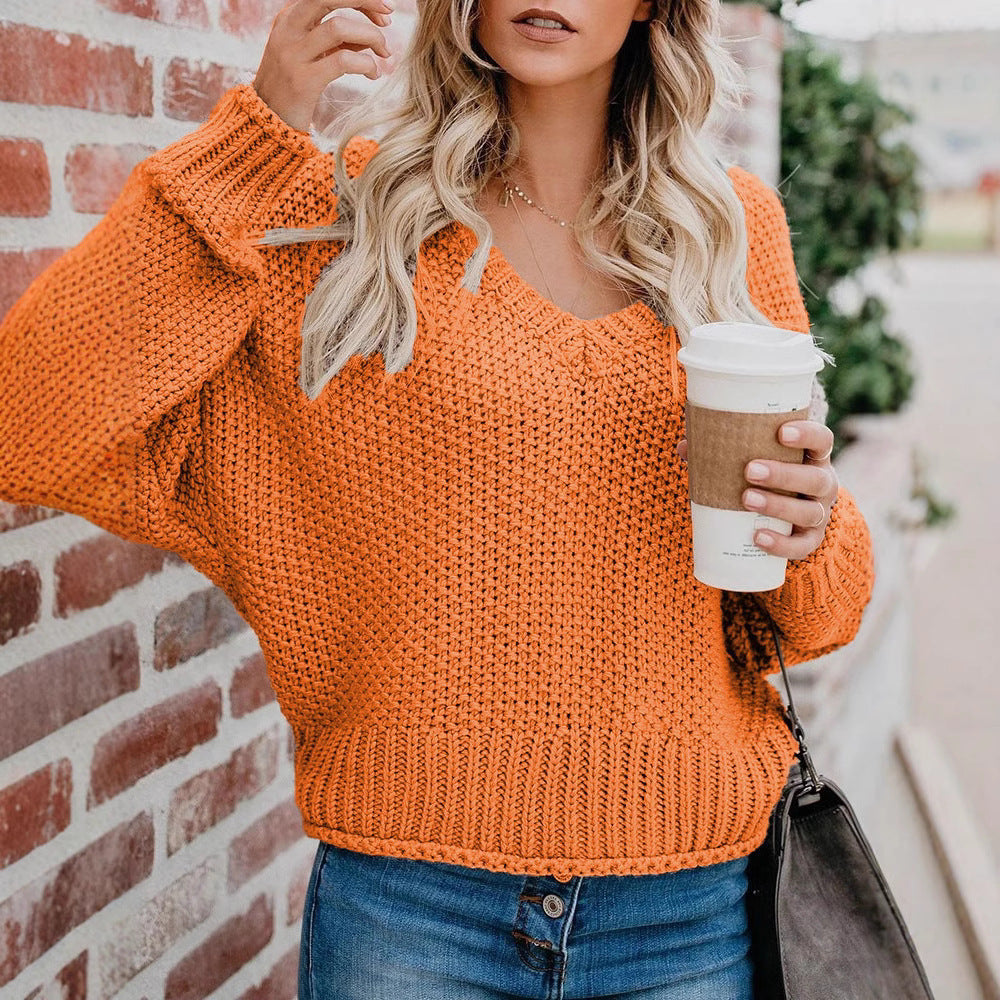 Women's Chunky Knit Sweater with V-Neck and Casual Fit