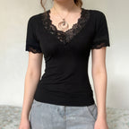 Women's Elegant Lace V-Neck Short-Sleeve T-Shirt